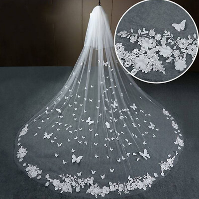 #ad Two Layers 3D Butterfly Wedding Veils Cathedral Bridal Veils with Comb 3M $34.19
