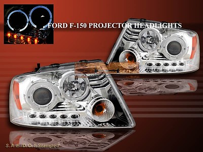 #ad 04 08 FORD F150 04 08 LINCOLN MARK LT PREJECTOR HEADLIGHTS CHROME TWO HALO LED $178.99