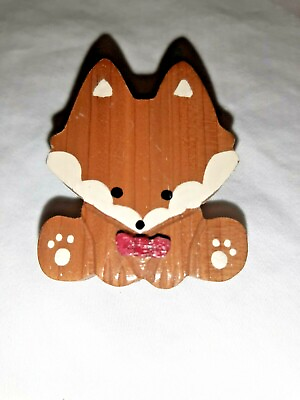 #ad Cute BIG HEAD FOX with a red bowtie pin WOODEN HANDMADE PAINTED Free Ship $8.99