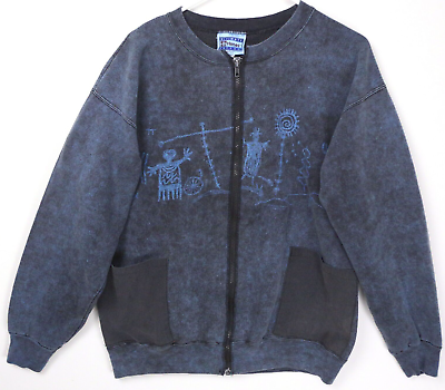 #ad Vintage Stone Aged Rockwear Sweatshirt Zip Up Cardigan Tribal Mens Medium *READ $22.50