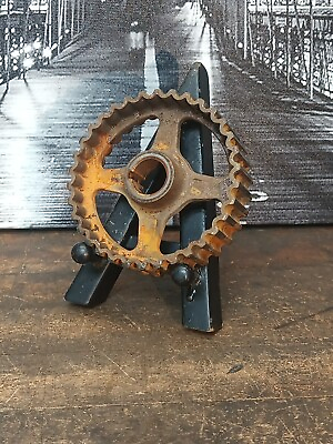 #ad Vintage cast iron gear sprocket Steampunk industrial lamp base project $25.00