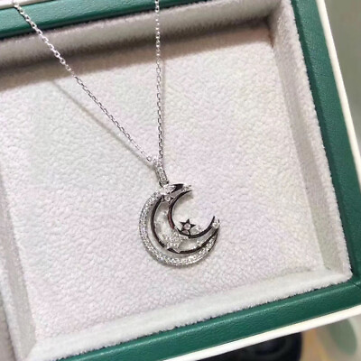 #ad Moonamp;star Shape Necklace Pendant Unique Cubic Zircon 925 Silver Women Jewelry C $2.93