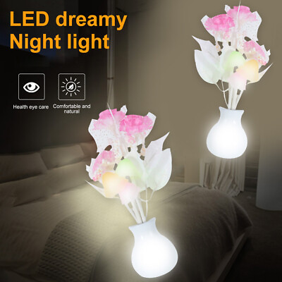 #ad 1X Plug in Colorful Sensor LED Mushroom Night Light Wall Bedside Lamp Home Decor $7.99