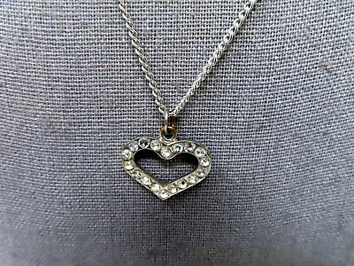 #ad 18quot; Silver Color Rhinestone Heart Pendant chain Necklace $10.59