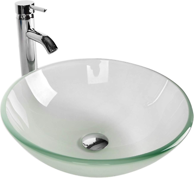 #ad Frosted Glass Vessel Sink and Faucet Combo round Countertop Basin for Bathroom V $112.87