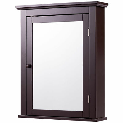 #ad Bathroom Mirror Cabinet Wall Mounted Storage Organizer Adjustable Shelf Brown $89.99