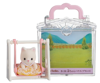 #ad Sylvanian Families Calico Critters B 36 Baby Carry Case WHITE SILK CAT ON SWING $15.99