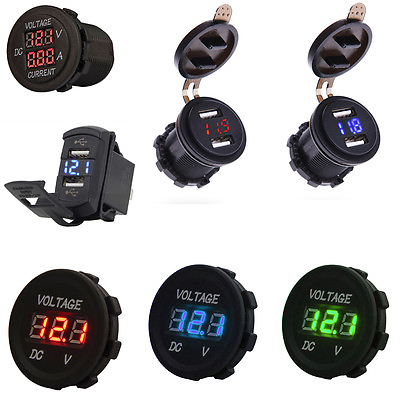 #ad Motorcycle Dual USB Led Car Charger Voltmeter Switch Style Volt Amp Test Guage $8.33