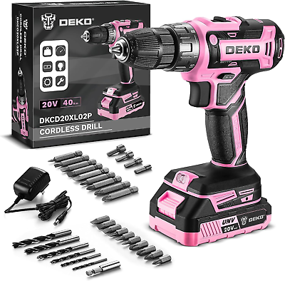 #ad Power Drill Cordless: DEKO PRO Pink Cordless Drill 20V Electric Power Drill Set $60.99