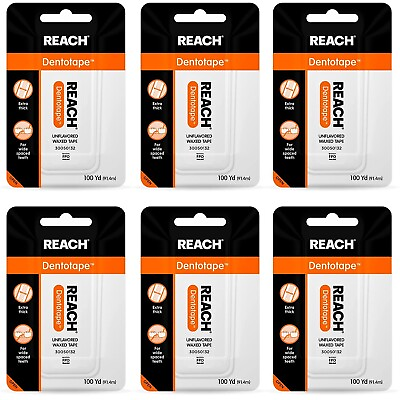 #ad 6 PACK Reach Dentotape Unflavored Extra Thick Waxed Tape 100 Yards. Dental Floss $29.99