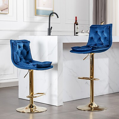#ad 2Pack Velvet Tufted Bar Stools Luxurious Height Adjustable Swivel Counter Chairs $219.99