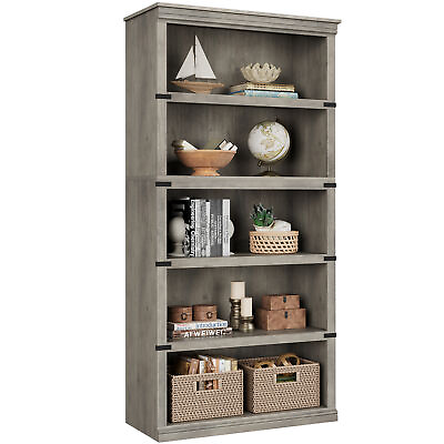 #ad 5 Tier Bookcase Farmhouse Book Shelf with Storage Open Display Bookshelves USA $101.91