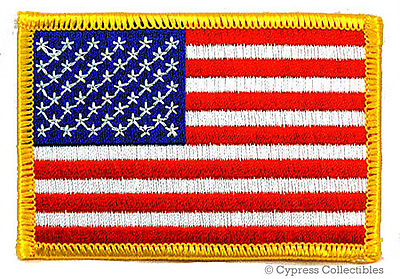 #ad AMERICAN FLAG PATCH embroidered iron on GOLD BORDER USA US United States QUALITY $5.95