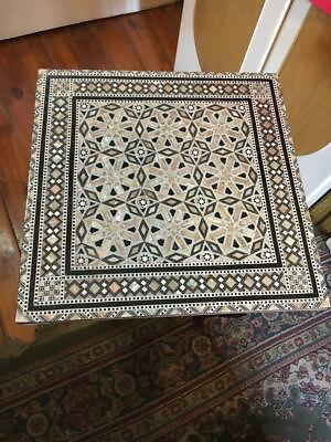 #ad Handmade Wooden End Table Carving Wood Table Home Decor Mother of Pearl Inlay $395.00