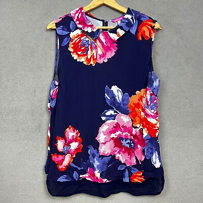 #ad JOULES Top Womens Uk 16 Blue Lilias Floral Sleeveless Collared Boho Cottagecore GBP 16.99