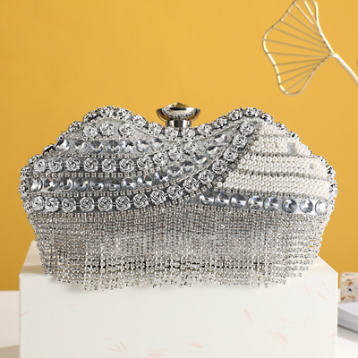 #ad Lady Tassel Rhinestone Bags Clutch Crystal Handbag Fringe Banquet Glitter Evenin $31.15