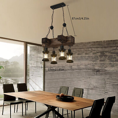 #ad Rustic Chandelier Pendant Lighting Fixture Wooden Ceiling LED Light Hanging Lamp $73.15