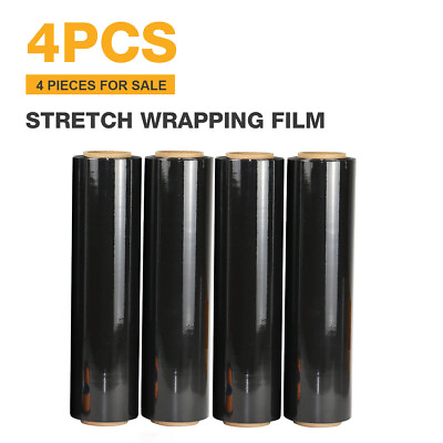 #ad 18quot;x1500FT 100 Gauge Black Pallet Wrap Stretch Films Hand Shrink Wrap 4 Rolls $55.70