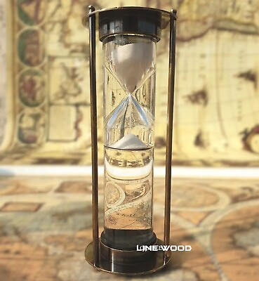 #ad Nautical Maritime Brass Antique Finish Sand Timer Desk Decor Liquid Hourglass 7quot; $41.25