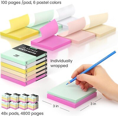 #ad Sticky Notes 3x3 inches 48 Sticky Pads 100 Pages per Pad Bulk Sticky Note Pads $34.30