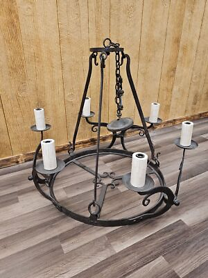 #ad Hand Forged Wrought Iron Rustic Primitive Country Cottage Chandelier $475.00