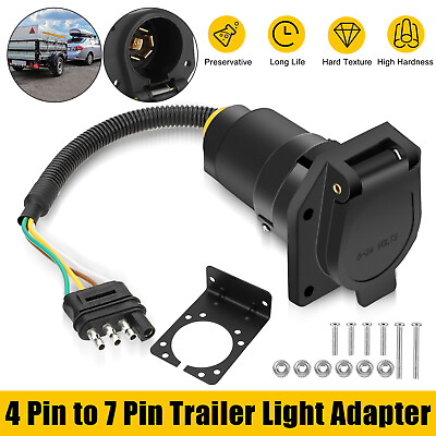 #ad 4 Pin Flat to 7 Pin RV Tow Truck Light Wire Connector Blade Trailer Plug Adapter $14.98