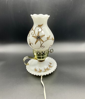 #ad Vintage Hurricane Hobnail lamp Milk Glass Vanity Boudoir $35.00