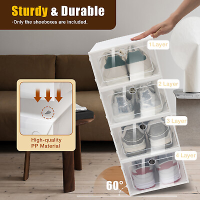 #ad 24x Shoe Box Storage Transparent Stackable Organizer Kit Plastic Organizer $44.65