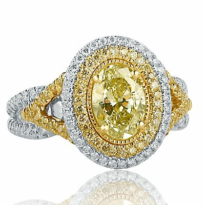 #ad GIA Certified 1.76 CT Oval Fancy Green Yellow Chameleon Diamond Ring 18k Gold $8499.15