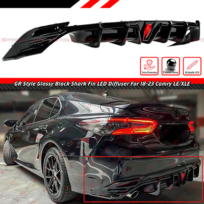 #ad FOR 2018 2024 TOYOTA CAMRY LE XLE GLOSS BLACK GR STYLE REAR BUMPER LED DIFFUSER $125.99