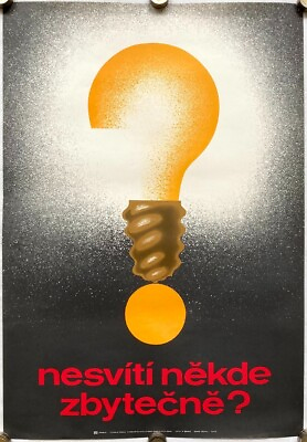 #ad Original Vintage Poster PAVEL BENES WORK SAFETY WASTE ELECTRICITY 1980s $199.00
