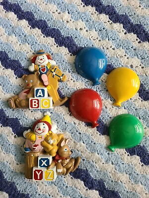 #ad Vintage Burwood Balloon Wall Decor Blocks Letters Clowns Primary Colors $7.99
