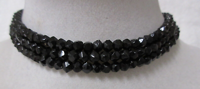 #ad Vintage Three Strand Black Glass Bead Choker Necklace $17.99