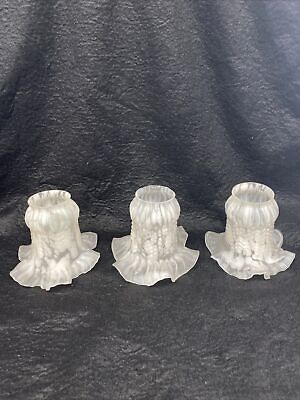 #ad #ad 3 Art glass chandelier Shades white to clear frosted frilly $65.00