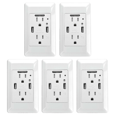#ad 5PK 15Amp 110V Power Outlet Receptacle with Dual USB Wall Charger Socket 2 Plug $59.83