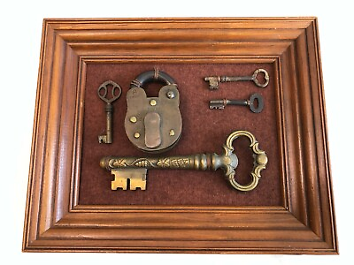 #ad Vintage Brass Padlock w 3 Keys Rich Patina Collectible Aligarh 6 Levers Framed $149.99