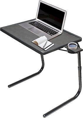 #ad Table Mate II Portable Adjustable Folding TV Tray Table with Cup Holder Black $28.99