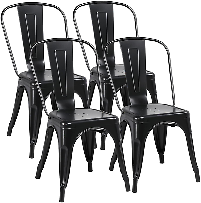 #ad Iron Metal Dining Chairs Stackable Side Chairs Bar Chairs with Back Indoor Outdo $172.86