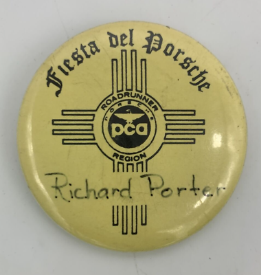 #ad Fiesta Del Porsche PCA Roadrunner Region Driver Button Pin Richard Porter $14.99