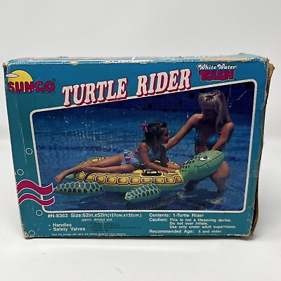 #ad Vintage 1994 Sunco Turtle Rider Inflatable Pool Float 62” Open Box New $47.53