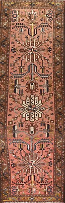 #ad Vintage Geomettric Heriz Tribal Rug Runner 3#x27; 5quot; x 12#x27; 4quot; Handmade Pink Wool Rug $906.36