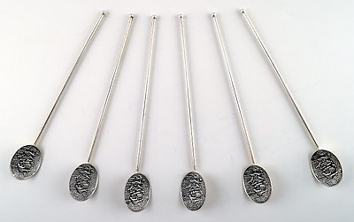 #ad Set of 6 cocktail sticks silver plated. Stamped Denmark. $150.00
