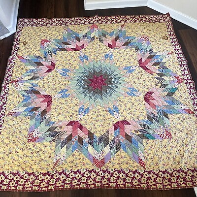 #ad Vintage Rare Starburst Southern Retro Hand Quilted MCM Quilt $375.00