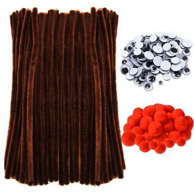 #ad 300Pcs Christmas Brown Pipe Cleaners Set Including 100Pcs Brown Chenille Stem... $18.64