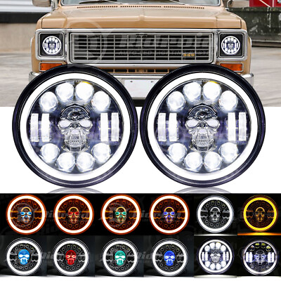 #ad RGB 7inch LED Headlights Hi Lo Beam Halo For Chevy C10 C20 Pickup G10 G20 Nova $62.99