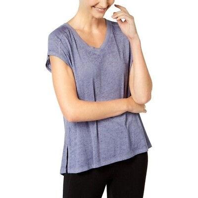 #ad Calvin Klein Performance Womens Blue Short Sleeve Gathered Back T Shirt Top M XL $12.99