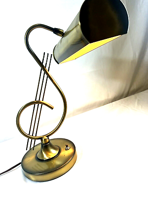#ad Vintage Brass Piano Desk Lamp Musical Note Treble Clef Adjustable Height MCM $37.46