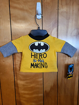 #ad Batman Baby Shirt Outfit NEWBORN Hero in the Making Long Sleeve Yellow DC New A3 $2.39