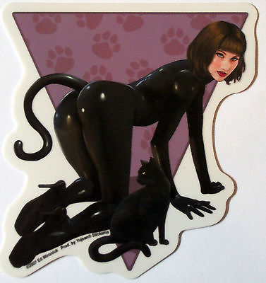 #ad Pussycat Woman Sticker Decal Black Cat Girl Notebook Car Computer Wall Window $5.99