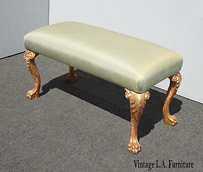 #ad Vintage French Provincial Green Bedside Bench w Gold Cabriole Legs Made in Italy $750.00